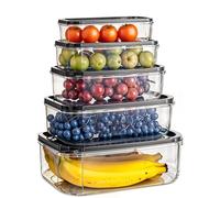 My Happy Home 5 Piece Set Rectangular BPA-Free Plastic Food Storage Containers with Lids, Airtight, Stackable Leakproof, Dish-Washer Safe, Freezer and Microwave Friendly