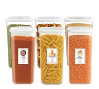 My Happy Home 6 Pcs 1.75Ltr Each Square BPA-Free Food Storage Container, Durable Pantry Organiser with 25 Labels Stickers, Stackable, Dishwasher Friendly, White