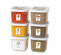 My Happy Home 6 Pcs 500ml Each Square BPA-Free Food Storage Container, Durable Pantry Organiser with 25 Labels Stickers, Stackable, Dishwasher Friendly, White