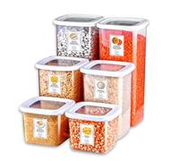 My Happy Home 6 Pcs Square BPA-Free Plastic Food Storage Container, Impact-Resistant, Dishwasher Safe, Stackable | 500ml, 1200ml, 1750ml, White