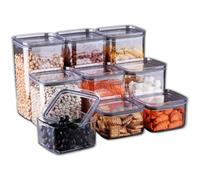 My Happy Home 9-Piece Square Food Storage Container Set | Airtight BPA-Free Plastic Boxes with Sealing Lids | 3x0.5L, 3x1L, 3x1.5L Stackable Clear Containers for Snacks, Fruits, Meal Prep & Pantry