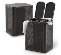 My Happy Home Laundry Hamper with 2 Lids - 84L Large Double Laundry Basket with Handles & Compartments - Dirty Clothes Hamper with Breathable Holes - Durable & Foldable - Anthracite