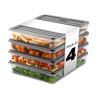 My Happy Home Plastic Food Storage Containers 4 Pieces 2.4 Litres each, Meal Prep Plastic containers with lids- Leak Proof Microwave Freezer Dishwasher Safe Reusable, Grey