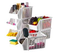 My Happy Home Stackable Storage Basket, 6-Tier Multi-Purpose Organizer for Cabinet, Under Sink, and Fridge Durable Space Saver, White