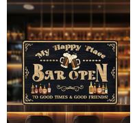 My Happy Place Bar Open Vintage Metal Tin Signs for Home Bar, Bars Accessories for Home Pub, Beer Cheers Plaque Gifts, Man Cave Wall Garden Shed Retro Club Cheers Art Decor 12 x 8 inch
