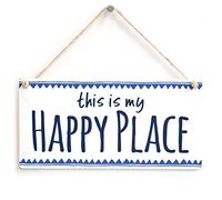 My Happy Place Hanging Sign, Blue Zigzag Home Decor