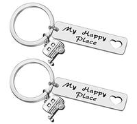 My Happy Place Keyring Happy Camper RV Trailer Gifts Camping Keyring Gift for Camper Lover Camper Key Chain Vacation Keyring for Christmas Birthday Gifts for Women Men