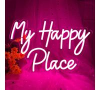 My Happy Place Neon Sign, Dimmable Pink LED Neon Light for Wall Decor, USB Powered My Happy Place Signs, Words Neon Lights for Girls Bedroom Birthday Party Wedding Christmas Halloween Gift Aesthetic