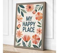 My Happy Place Typography Canvas Wall Art Print 18x12 Inch