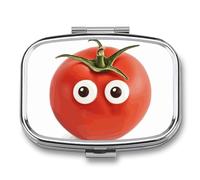 My Head Tomatoes Pill Box 2 Compartment, Portable Pill Case with Mirror for Pocket Purse Travel, Mini Metal Medicine Organizer for Vitamins Fish Oil