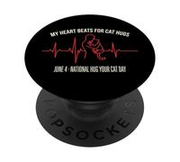 My Heart Beats For Cat Hugs National Hug Your Cat Day PopSockets Adhesive PopGrip