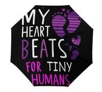 My Heart Beats For Tiny Humans 3 Folding Portable Umbrellas for Rain Windproof Compact Travel Umbrella Manual