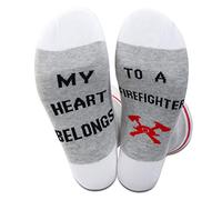 My Heart Belongs to A Firefighter Socks Gift for Fireman Mom Wife Daughter Girlfriend (Grey-firefighter)
