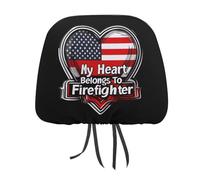 My Heart Belongs To Firefighter Funny Car Headrest Covers Universal Stretch Fit Auto Head Rest Accessories Protection
