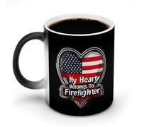 My Heart Belongs to Firefighter Funny Color Changing Mug 12 Oz Heat Sensitive Ceramic Coffee Cups with Handle