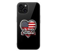 My Heart Belongs To Firefighter Glass Back Mobile Phone Basic Cases Compatible with iPhone 15/15 Plus/15 Pro/15 Pro Max Anti-Scratch Covers