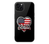 My Heart Belongs To Firefighter Glass Back Mobile Phone Basic Cases Compatible with iPhone 15/15 Plus/15 Pro/15 Pro Max Anti-Scratch Covers