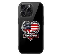 My Heart Belongs To Firefighter Glass Back Mobile Phone Basic Cases Compatible with iPhone 15/15 Plus/15 Pro/15 Pro Max Anti-Scratch Covers