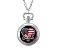 My Heart Belongs to Firefighter Men's Pocket & Fob Watches Silent Ticking Quartz Alloy Chain Watch for Daily Use Silver-Style