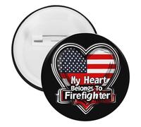 My Heart Belongs To Firefighter Novelty Buttons & Pins Lightweight Tinplate Lapel Badges Brooches Jewelry Gifts