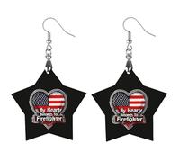 My Heart Belongs To Firefighter Women Dangle Earrings Elegant Wooden Pendant Earring for Daily Wear Love