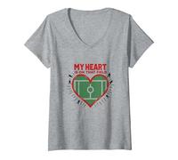 My Heart is On That Field Soccer Fan Passion V-Neck T-Shirt, Women, Heather Grey, L