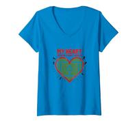 My Heart is On That Field Soccer Fan Passion V-Neck T-Shirt, Women, Sapphire, S