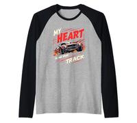 My Heart Is On That Track Drag Racing Race Car Driver Raglan Baseball Tee