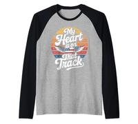 My Heart is On That Track Vintage Racing Raglan Baseball Tee