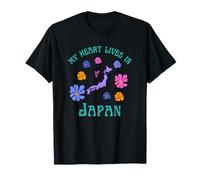 My Heart Lives In Japan Travel and Vacation Retro Floral T-Shirt
