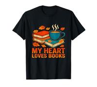 My Heart Loves Books Autumn Reading Cozy Fall Leaves Design T-Shirt