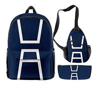 My Hero Academia Backpack School Bag 3 Piece Set 3D Print Anime MHA Backpack Suit with Waist Bag Pencil Case Student Bookbag Casual Daypack Laptop Travel Bags
