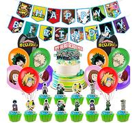 My Hero Academia Birthday Party Accessories, PAWT My Hero Academia Cake Theme Party Accessories, Including 1 Birthday Banner, 1 Cake Decoration, 12 Cupcake Toppers, 12 Latex Balloons
