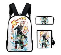 My Hero Academia Boys School Bag Set 3 Pieces Bookbag Boku No Hero Academia Durable Big Capacity Cartoon Game Student School Rucksack Daypack for, Shoulder Bags and Pencil Cases