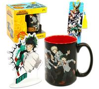 My Hero Academia Mug Gift Set - Bundle with 16 Oz Ceramic Coffee Cup with Handle Plus Deku Figure Stand, Bookmark for Kids, Teens, Adults Home Decor Set for Adults