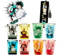 My Hero Academia Shot Glasses 8 Pack - Anime Collectors Bundle with 2 Oz Mini Glasses and Deku Display Stand Plus More | My Hero Academia Mini Cups Set