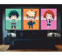 My Hero Academia Triptych One - 3x A4 Poster - Triptych rolled in tubes BensArt Triptych set 3 Three Stretched Mounted Multi Panel Wall Art Classic Picture Arts Abstract Artwork Painting Print Canvas