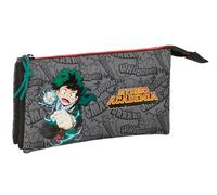 MY HERO Academy - Triple Pencil Case, Children's Pencil Case, Ideal for School Age Children, Comfortable and Versatile, Quality and Resistance, 22 x 3 x 12 cm, Black, Black/White, Estándar, Casual