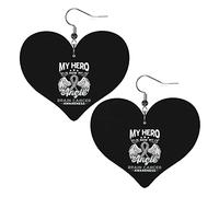 My Hero Is Now My Angel Brain Cancer Awarene Leather Earrings For Women Dangle Earring Drop Heart Pendant With Hook Gifts For Adult Girl