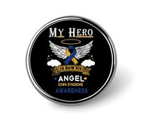My Hero Is Now My Angel Down Syndrome Awareness Round Metal Badge Lapel Pin,Stylish Patriotic Pattern Button Brooch Decorative Badges for Men Women
