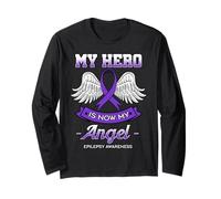 My Hero Is Now My Angel Epilepsy Awareness Purple Epileptic Long Sleeve T-Shirt