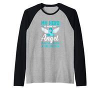 My Hero is Now My Angel Ovarian Cancer Awareness Raglan Baseball Tee