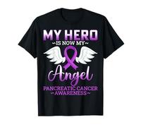 My Hero is Now My Angel Pancreatic Cancer Purple Ribbon T-Shirt