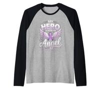 My Hero is Now My Angel Pancreatic Cancer Raglan Baseball Tee