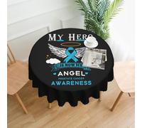 My Hero is Now My Angel Prostate Cancer Awareness Round Table Cloth 60 Inch Waterproof Splash Resistant Wrinkle Tablecloth Kitchen Table for Indoor Outdoor Restaurant Decor