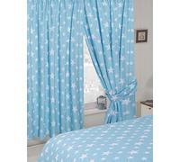 My Home 66" x 54" Stars Duckegg Curtains With Tie Backs, Pencil Pleat Header Tape, Novelty Kids Children's Design, Blue White
