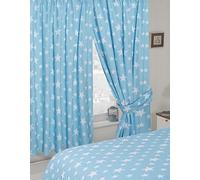 My Home 66" x 72" Stars Duckegg Curtains With Tie Backs, Pencil Pleat Header Tape, Novelty Kids Children's Design, Blue White