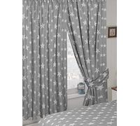 My Home 66" x 72" Stars Grey Curtains With Tie Backs, Pencil Pleat Header Tape, Novelty Kids Children's Design, Slate White