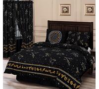 My Home King Size Bed Celestial, Duvet/Quilt Cover Set, Horoscopes Constellations Night Sky Stars Zodiac Signs, Black White Yellow