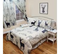 My Home King Size Bed Highland Stag Duvet Cover Set Taupe Grey Navy